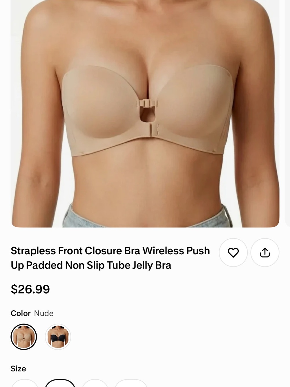 Strapless Front-Close Push-Up Bra in Nude